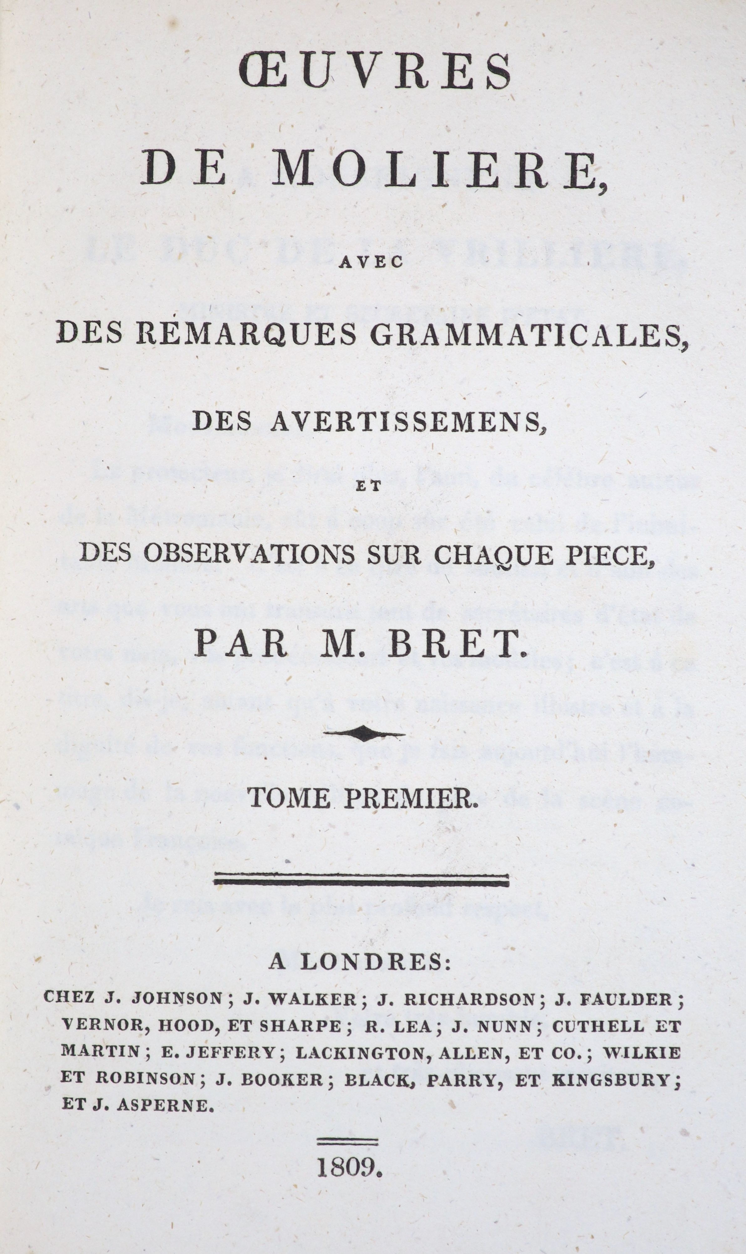 Moliere- Oeuvres de Moliere, 8 vols, 12mo, calf, text in French, London, 1809